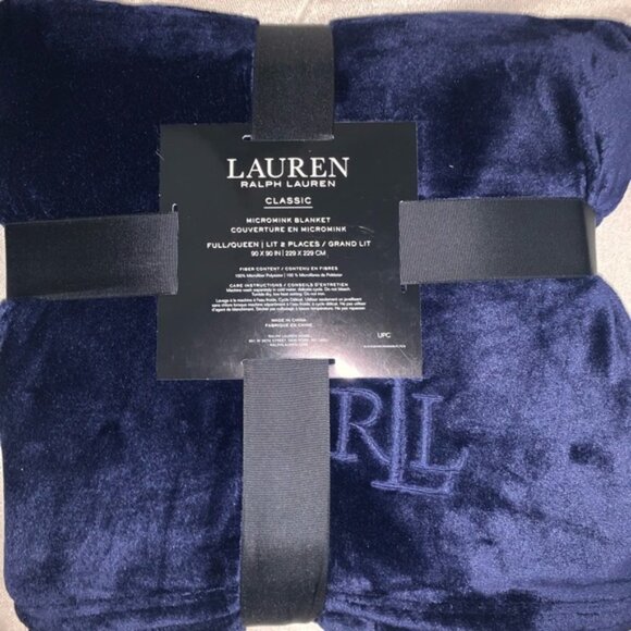 NEW Ralph Lauren Micromink Navy KING Blanket - Picture 2 of 3